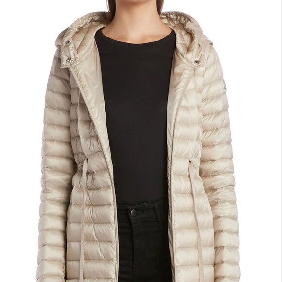 Moncler Barbel Lightweight Down Coat Beige Sz (0) XS Down Puffer Parka Warm Chic - Picture 2 of 9